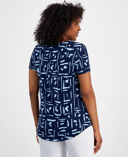 Women's Printed Short Sleeve Scoop-Neck Top, Created for Macy's