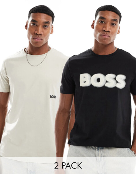 BOSS Green tee 2pack t-shirts in grey and beige