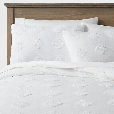 King Tufted Diamond Crinkle Duvet Cover & Sham Set White - Threshold