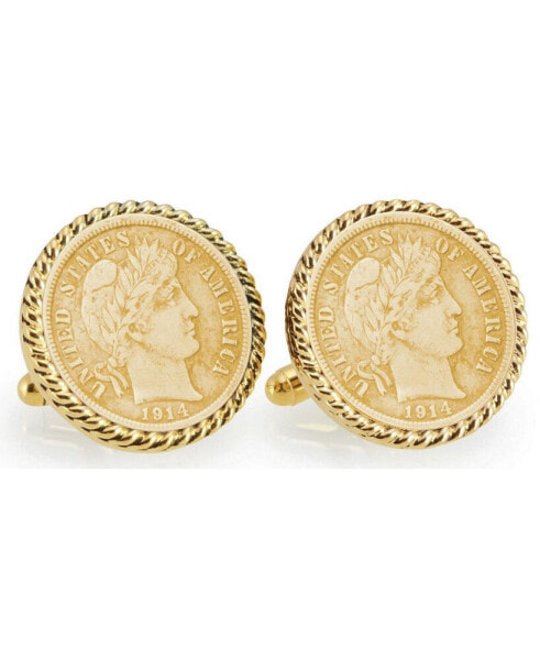 Gold-Layered Silver Barber Dime Rope Bezel Coin Cuff Links