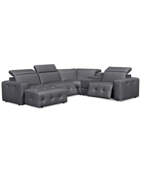 CLOSEOUT! Haigan 5-Pc. Leather Chaise Sectional Sofa with 2 Power Recliners, Created for Macy's