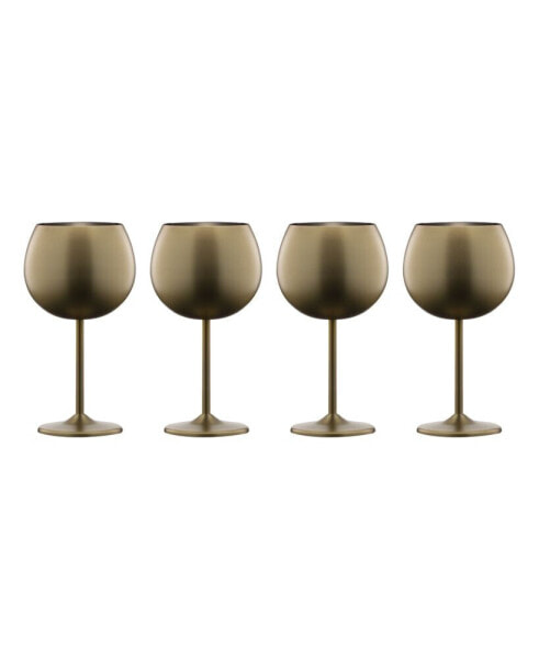 12 Oz Brushed Gold Stainless Steel Red Wine Glasses, Set of 4