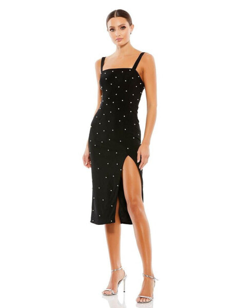 Women's Ieena Sleeveless Rhinestone Encrusted Square Neck Midi Dress