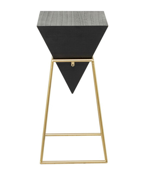 Wood Inverted Geometric Accent Table with Metal Frame, 15" x 15" x 24"