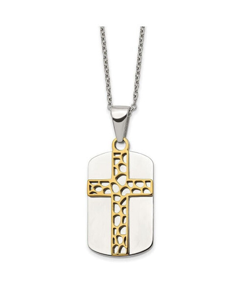 Yellow IP-plated 2 Piece Cut Out Cross Dog Tag Cable Chain Necklace