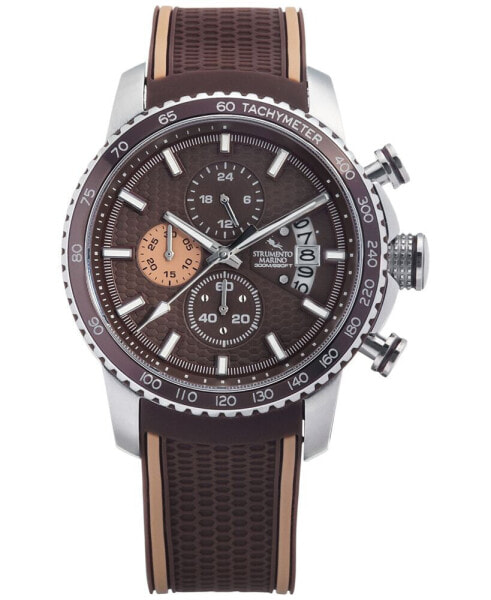 Men's Chronograph Freedom Brown Perforated Silicone Strap Watch 45mm