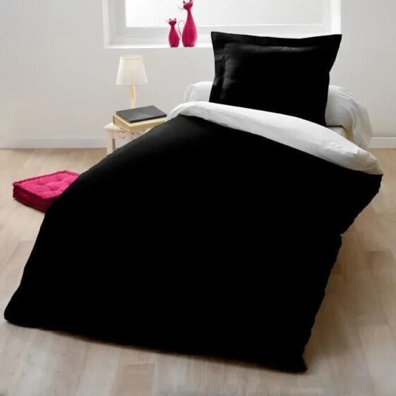 Bettbezug-Set fr 1 Person 140 x 200 cm 100 % Baumwolle zweifarbig Schwarz und Wei
