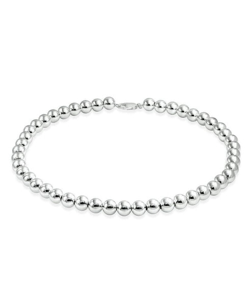 Classic Simple Plain Hand Strung 10MM Round Sterling Silver Ball Bead Strand Necklace For Women Shinny 18 Inch