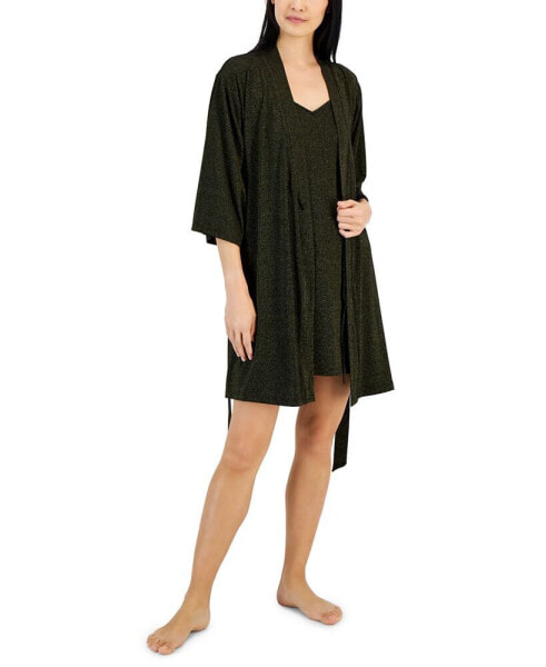 Пижама женская I.N.C. International Concepts 2-х предметная в блеске, халат и хемизетка, коллекция Macy's