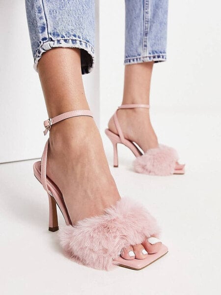 NA-KD fluffy heeled sandals in dusty pink