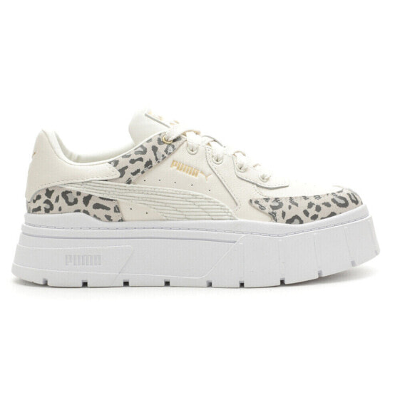 Puma Mayze Stack Edgy Leopard Lace Up Womens Off White Sneakers Casual Shoes 39