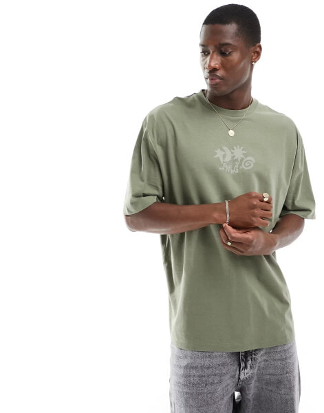 ASOS DESIGN oversized t-shirt in khaki with abstract chest print