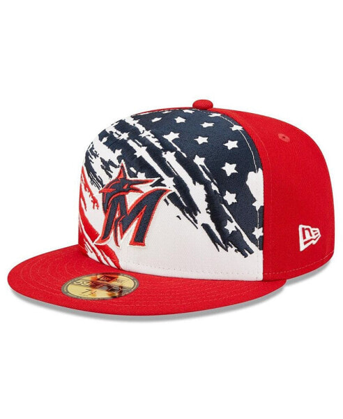 Men's Red Miami Marlins 2022 4th of July On-Field 59FIFTY Fitted Hat