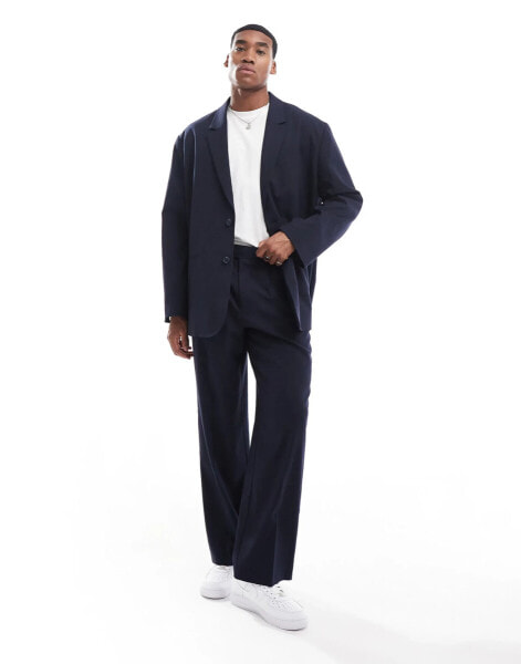 ASOS DESIGN wide leg pleat front suit trousers in navy