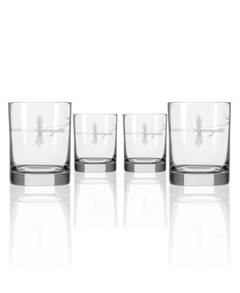 Fly Fishing Double Old Fashioned 14Oz - Set Of 4 Glasses