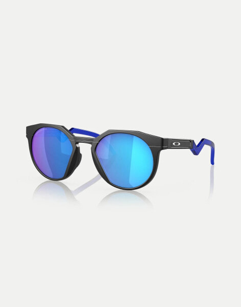 Oakley Hstn round polarised sunglasses with blue mirrored lens in matte black