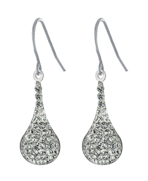 Pave Crystal Wire Teardrop Earrings in Sterling Silver