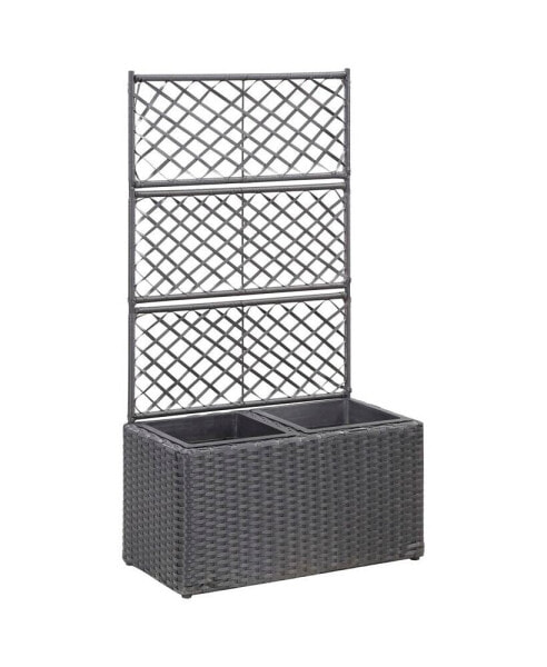 Trellis Raised Bed with 2 Pots 22.8"x11.8"x42.1" Poly Rattan Black