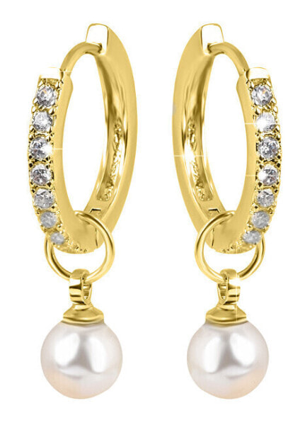 Gold plated round earrings with crystals and pearl 2in1 VREPE003GI