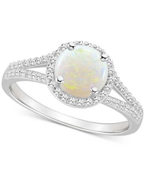 Opal (3/4 ct. t.w.) & Diamond (1/4 ct. t.w.) Halo Split Shank Ring in Sterling Silver