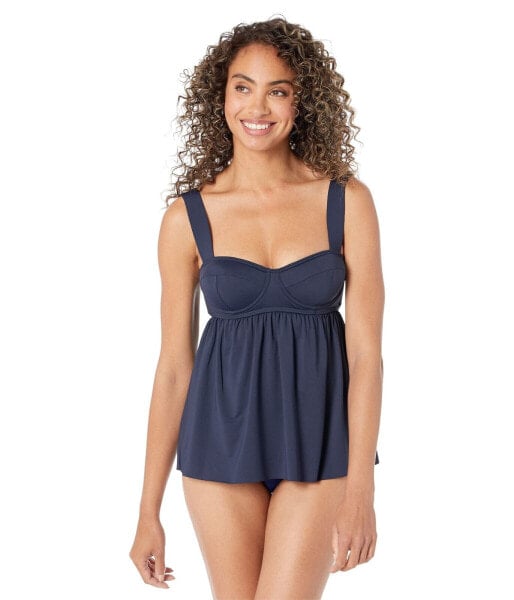 Michael Kors Womens Solids Underwire Baby Doll Tankini Top New Navy Size LG