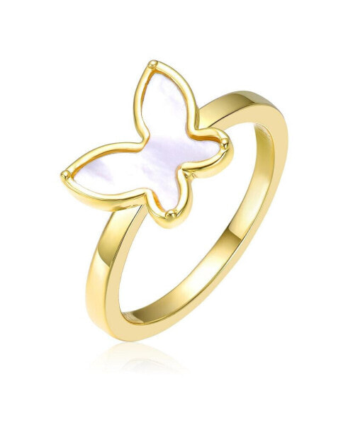 Kids 18k Gold Plated Mother of Pearl Butterfly Ring