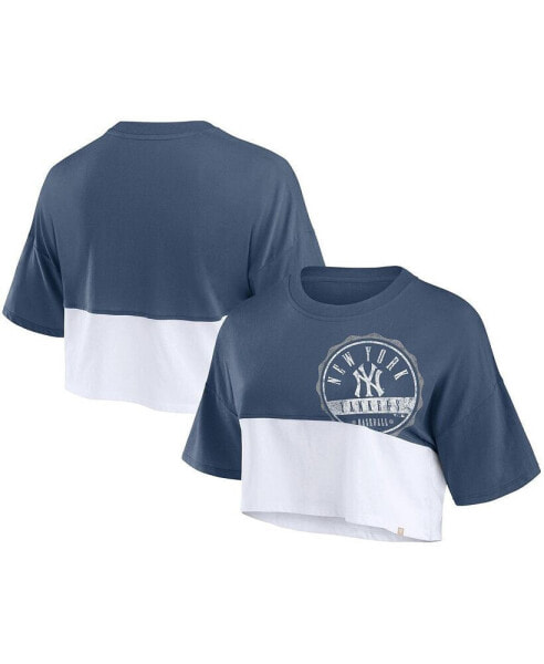 Women's Navy/White New York Yankees Color Split Boxy Cropped T-Shirt