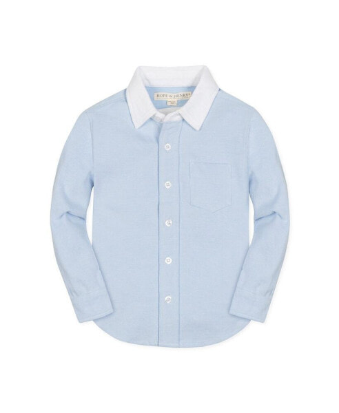 Boys Organic Long Sleeve Pique Button-Down Shirt, Infant