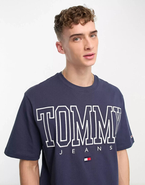 Tommy Jeans ASOS exclusive cotton heritage capsule logo front t-shirt skate fit in navy