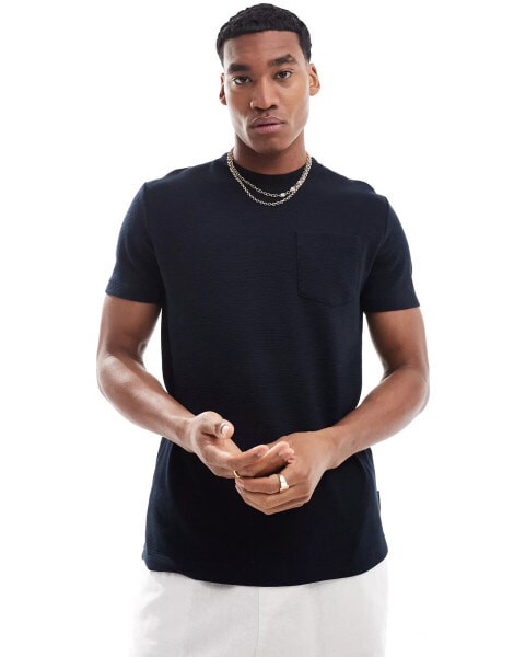 French Connection heavyweight ottoman pocket t-shirt in navy