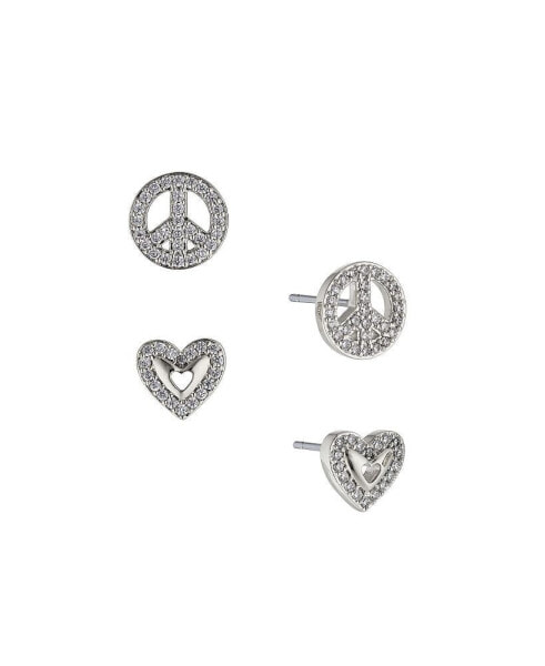 Women's Peace Heart Earring Set, 2 Piece