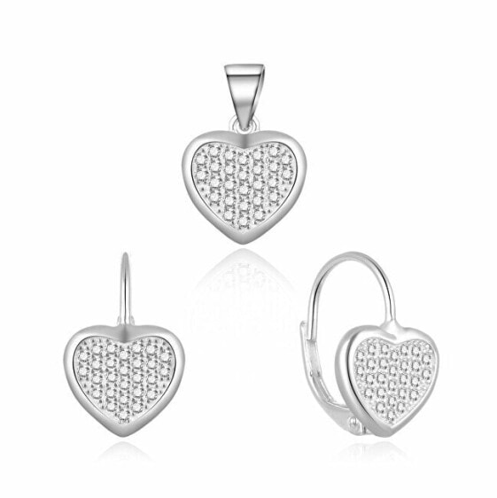 Romantic silver jewelry set with hearts S0000258 (pendant, earrings)