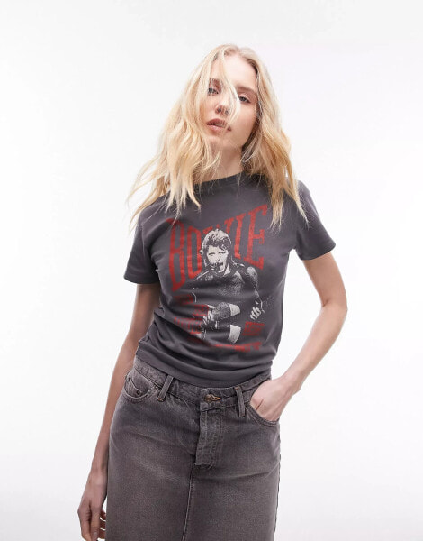 Topshop graphic license David Bowie baby tee in charcoal