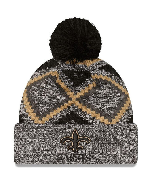 Men's Black and Heathered Gray New Orleans Saints Grandpa Cuffed Knit Hat with Pom