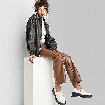 Women's Mid-Rise Faux Leather Flare Pants - Wild Fable Brown 10