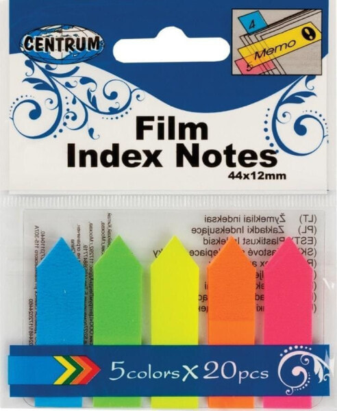 Канцелярский набор CENTRUM Закладки индексирующие PP 45x12 мм, стрелки неоновые 5 цветов по 20 штук
