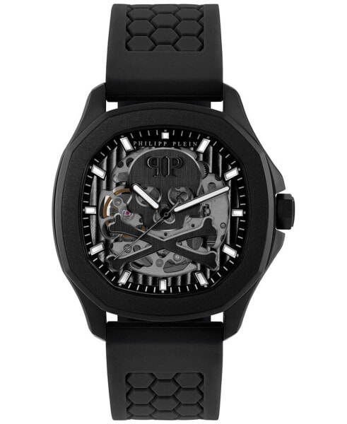 Men's Automatic Skeleton Spectre Black Silicone Strap Watch 42mm