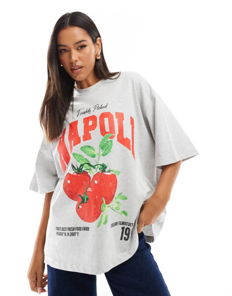 ASOS DESIGN oversized t-shirt with napoli tomato graphic in ice marl