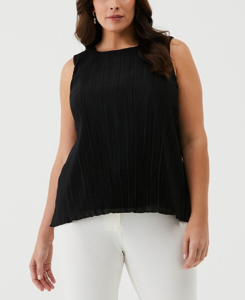 Plus Size Lined Sleeveless Plisse Top