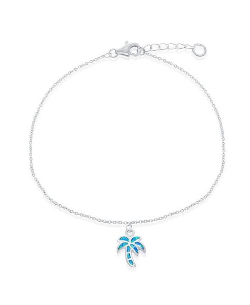 Sterling Silver Blue Inlay Opal Palm Tree Anklet