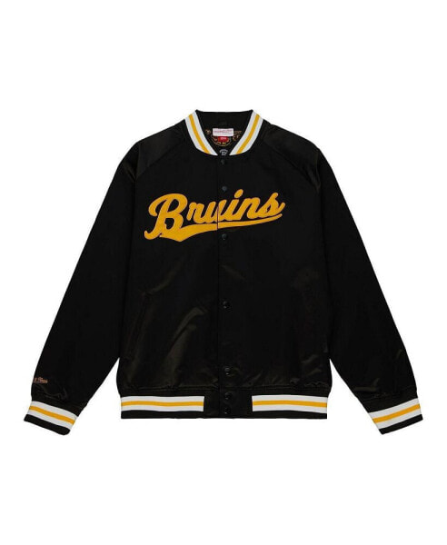 Men's Black Boston Bruins 100th Anniversary Satin Raglan Full-Snap Jacket