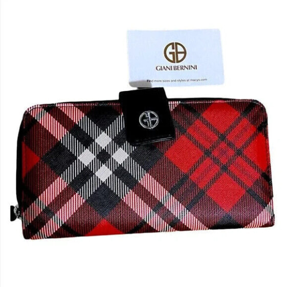 Giani Bernini All in One Wallet Saffiano Plaid Wallet Red Black Silver