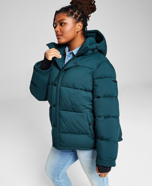 Women's Plus Size High-Low Hooded Puffer Coat