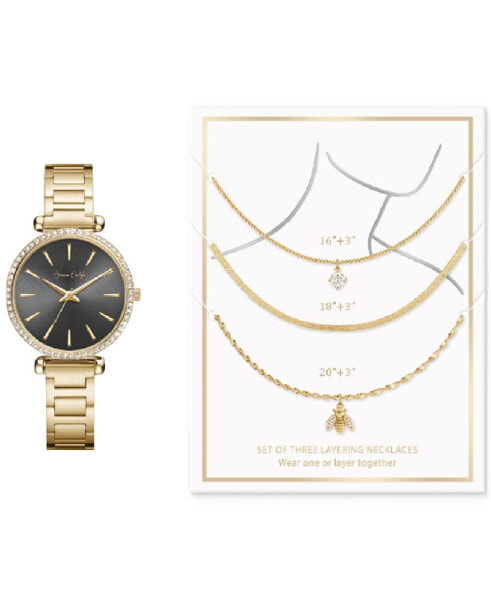 Наручные часы Jessica Carlyle женские золотистые 33 мм & 3-х предметный комплект подарочных ожерельев