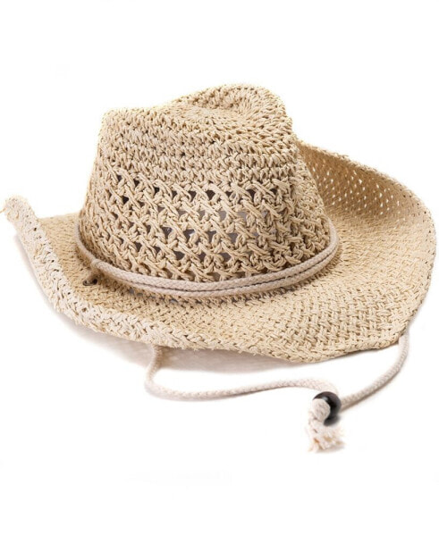 Crochet Straw Cowboy Hat with Chin Strap