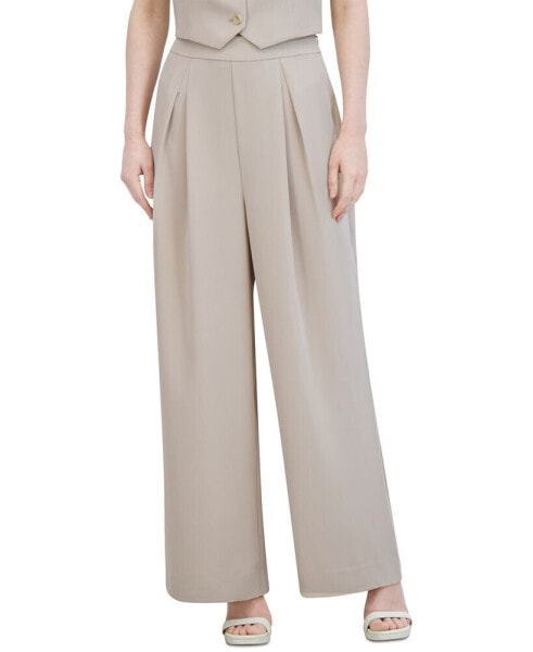 Women's Pleated Twill Wide-Leg Pants