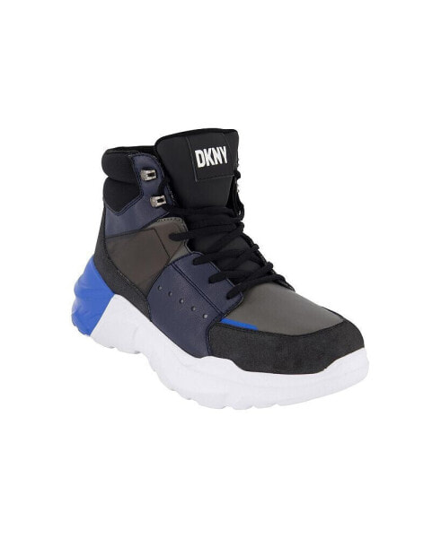 Men's Mixed Media Two Tone Lightweight Sole Hi Top Sneakers