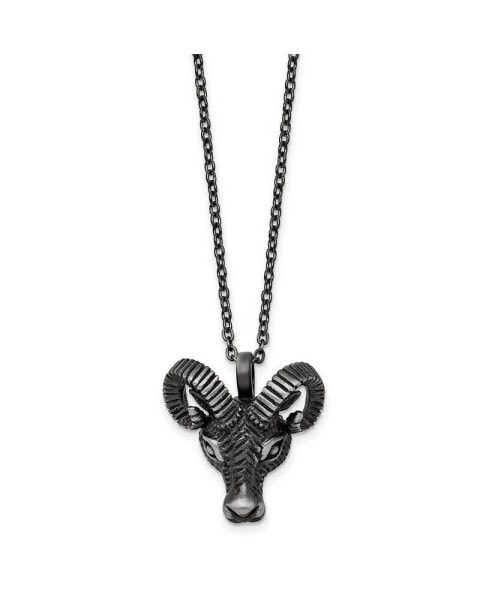 Chisel antiqued White Bronze-plated 3D Ram Head Pendant Cable Chain Necklace