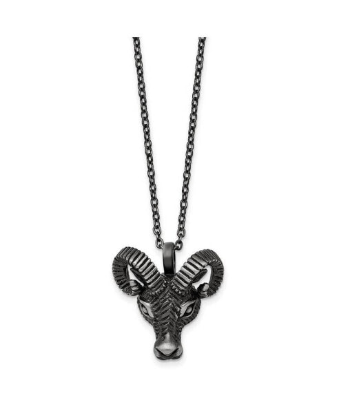 Antiqued White Bronze-plated 3D Ram Head Pendant Cable Chain Necklace