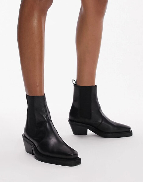 Topshop – Maeve – Ankle-Boots im Westernstil aus schwarzem Leder